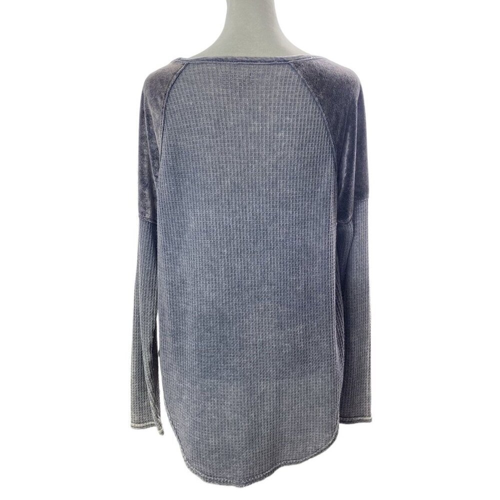 LUCKY BRAND Women Pullover Long Sleeve Velvety Trim Top Sz M Gray Boho Chic 90-4